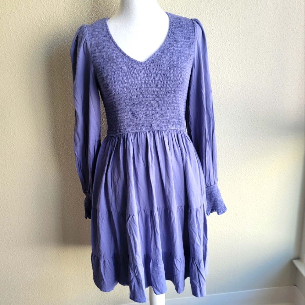 Merokeety long sleeve V neck mini dress